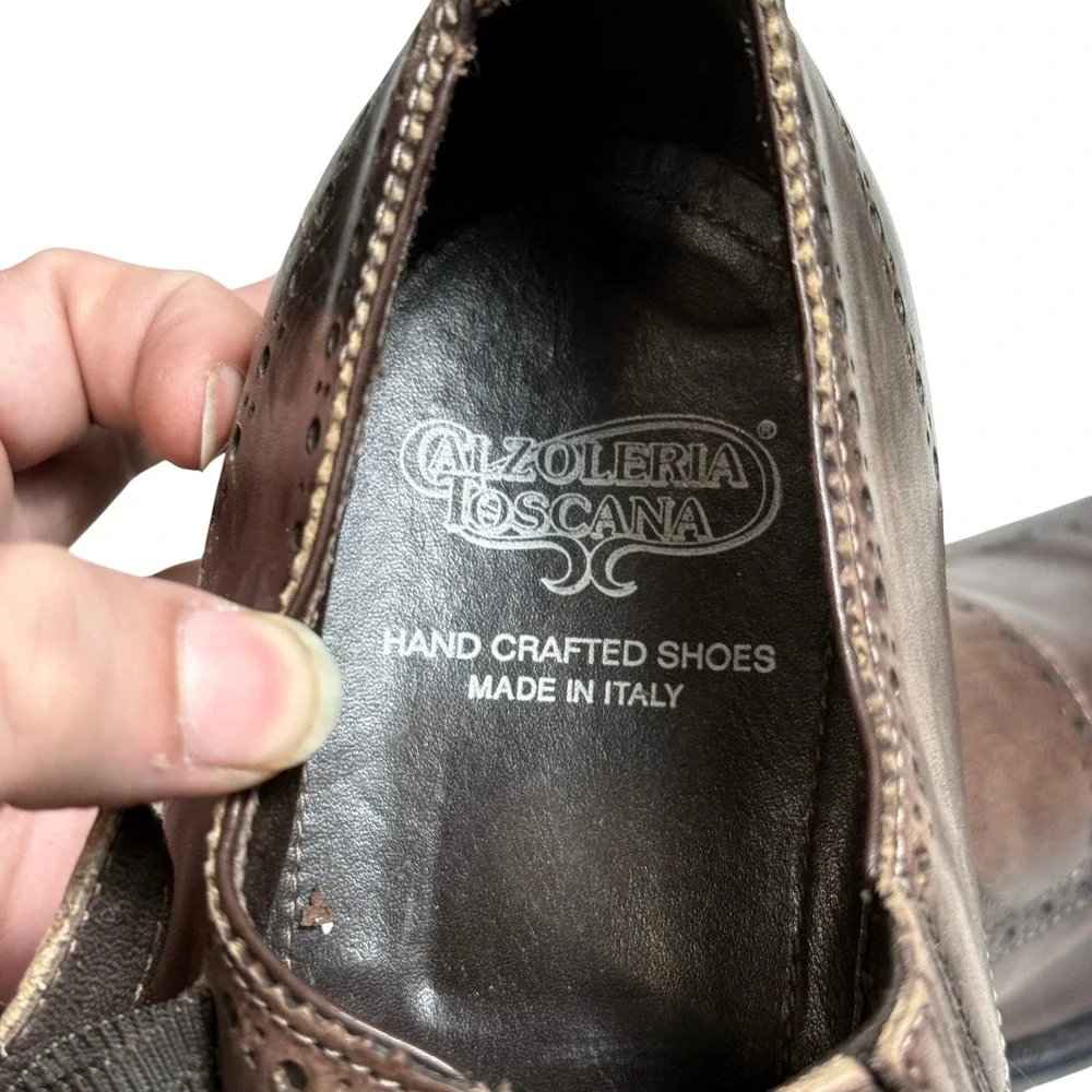 Calzoleria Toscana Monk Strap Shoes Mens 45 Brown Leather Wingtip Brogue Italy